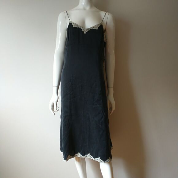 Banana Republic Dresses & Skirts - Vtg Banana Republic Slip Dress 10 Black Silk Midi Empire Lace Coquette Y2K